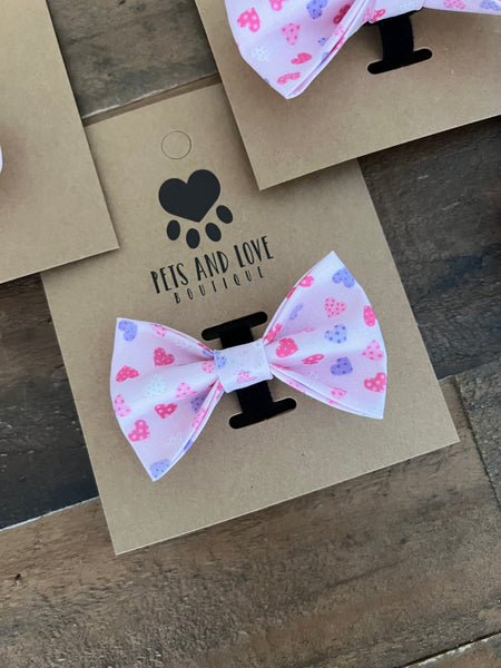 Valentines Pink and Purple Hearts Pet Bow