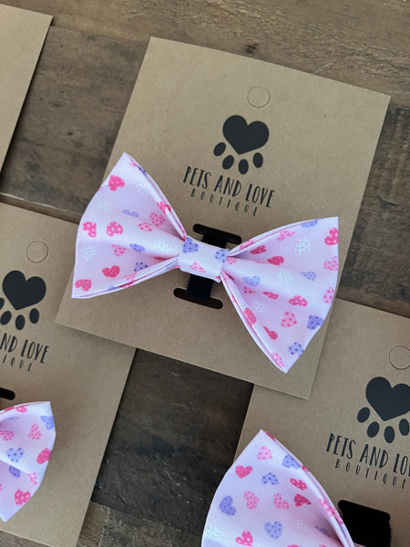 Valentines Pink and Purple Hearts Pet Bow