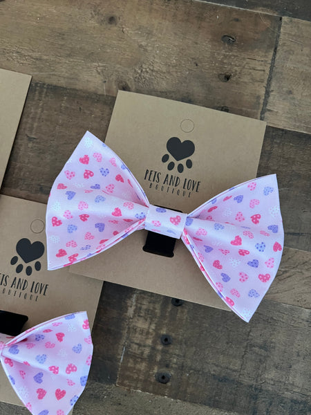 Valentines Pink and Purple Hearts Pet Bow