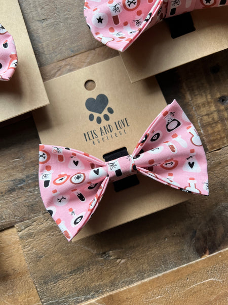 Halloween Potions Dog Bow Tie Pink - Large Size