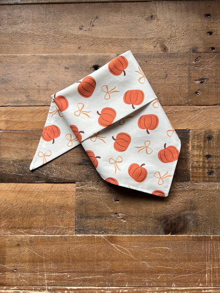 Orange Pumpkins and Bows on a Beige Background Dog Bandana