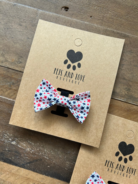 Red and Blue Stars Dog Bow Tie