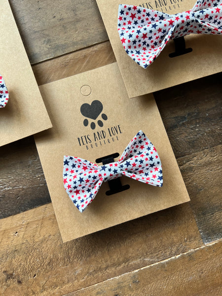 Red and Blue Stars Dog Bow Tie