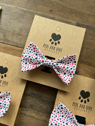 Red and Blue Stars Dog Bow Tie