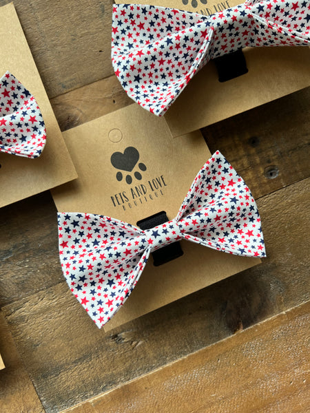 Red and Blue Stars Dog Bow Tie