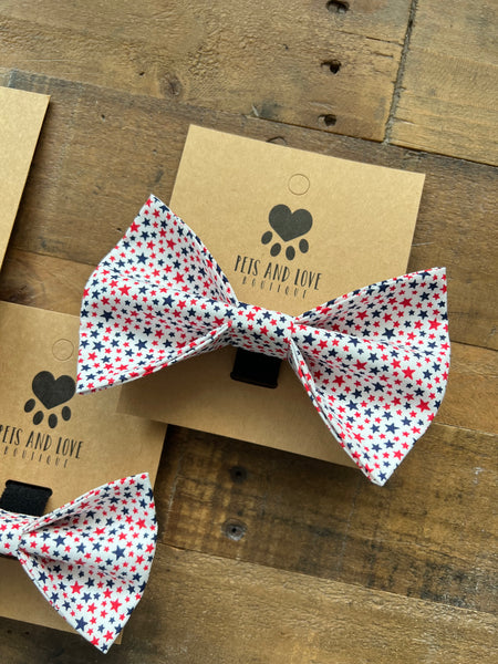 Red and Blue Stars Dog Bow Tie