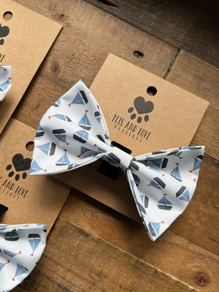 Tossed Sailboats Dog Bow Tie