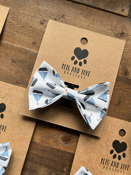 Tossed Sailboats Dog Bow Tie