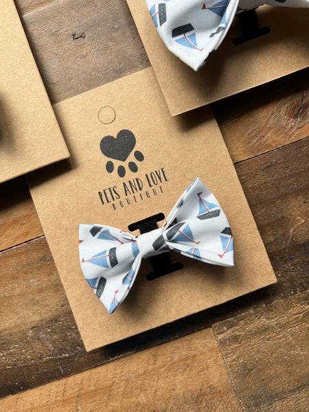 Tossed Sailboats Dog Bow Tie