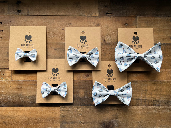 Tossed Sailboats Dog Bow Tie