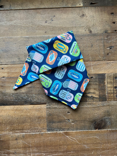 Canned Sardines on a Navy Blue Background Dog Bandana