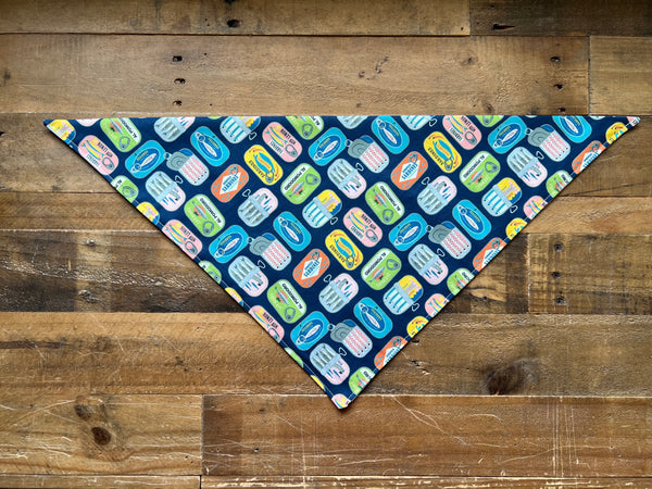 Canned Sardines on a Navy Blue Background Dog Bandana