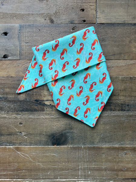 Orange Sea Horses Dog Bandana Teal Background