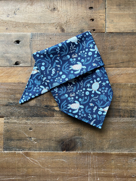 Sea Turtles on a dark blue background dog bandana