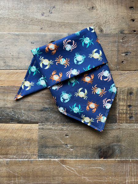 Multi Color Seashell Crabs on a Dark Blue Background Dog Bandana