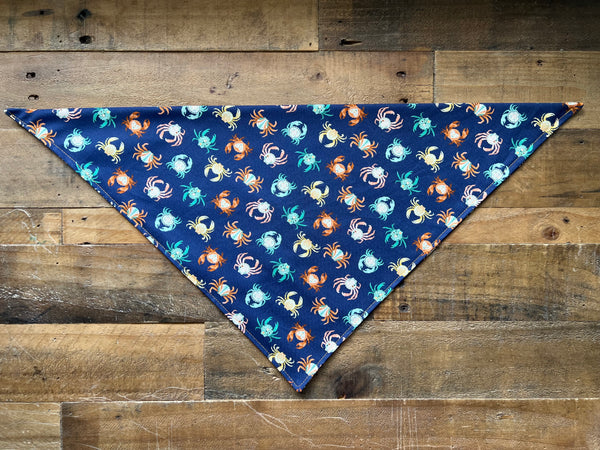 Multi Color Seashell Crabs on a Dark Blue Background Dog Bandana