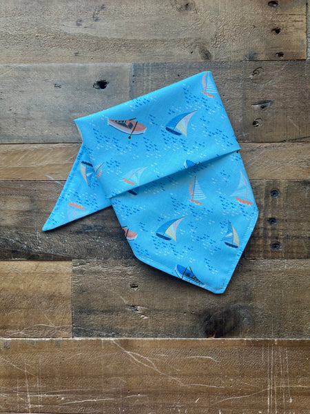 Sail boats and boats on a blue background dog bandana