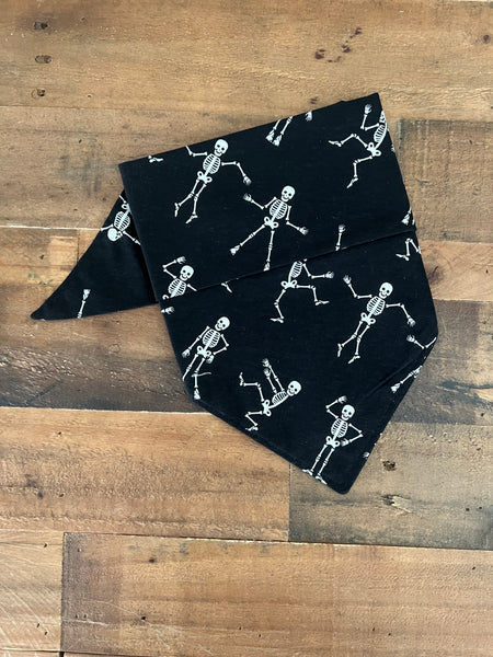 Dancing Skeletons on a black background dog bandana