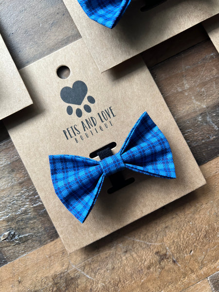 Dark Blue Plaid Dog Bow Tie