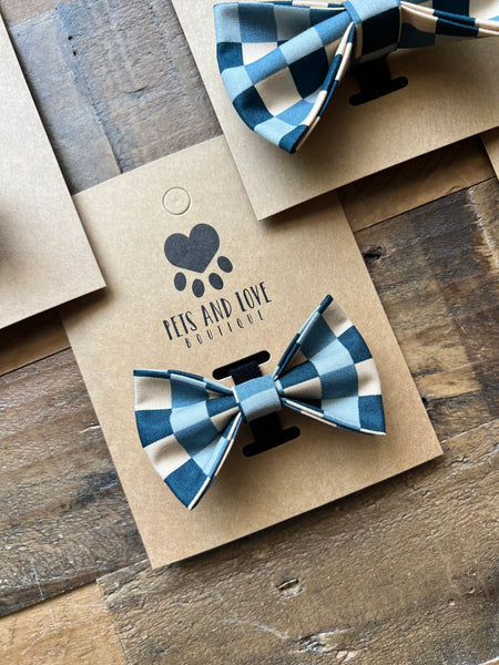 Blue Checkerboard Pet Bow Tie