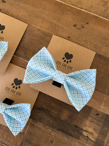 Spring Blue Plaid Bow Tie