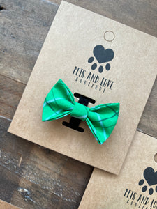 Spring Green Plaid Dog Bow Tie