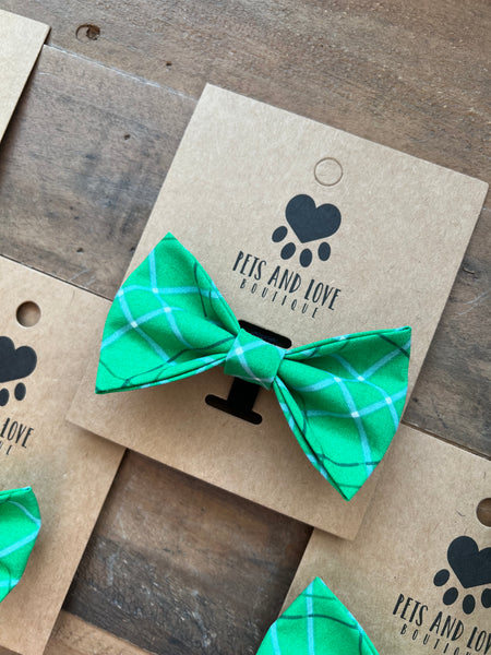 Spring Green Plaid Dog Bow Tie