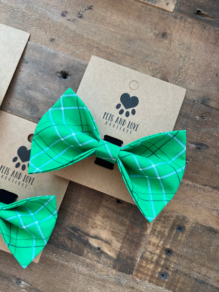 Spring Green Plaid Dog Bow Tie