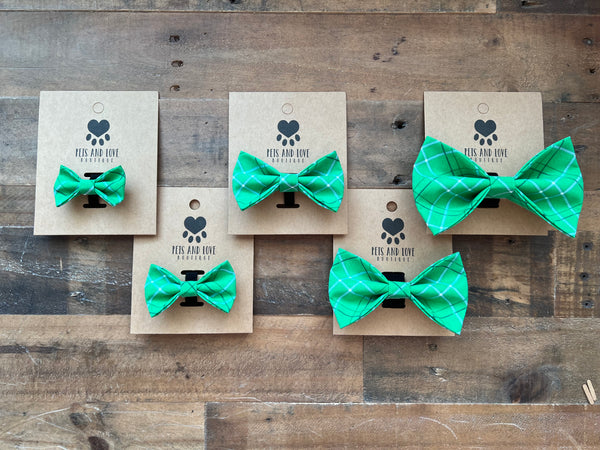 Spring Green Plaid Dog Bow Tie