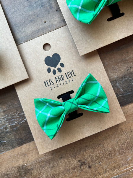 Spring Green Plaid Dog Bow Tie
