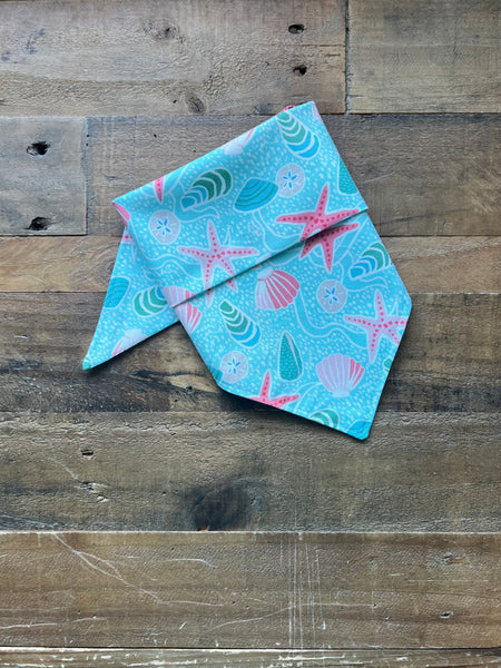 Pink Starfish and green seashells Dog Bandana