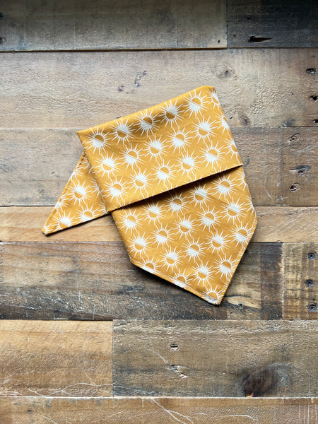 Sunburst Dog Bandana Burnt Yellow Background White Suns