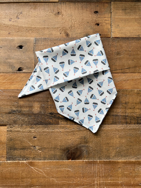 Tiny Tossed Blue Sail Boats on a white background dog bandana