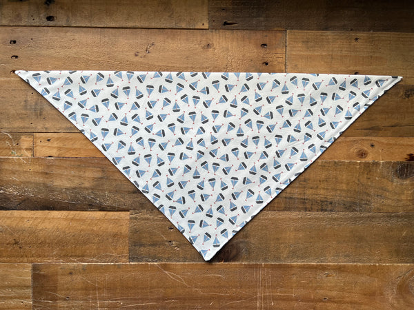 Tiny Tossed Blue Sail Boats on a white background dog bandana