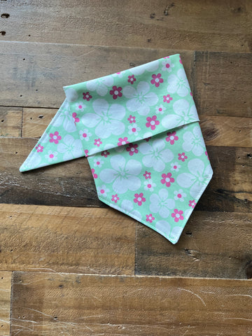 Tropical Flowers Dog Bandana - Mint and Pink