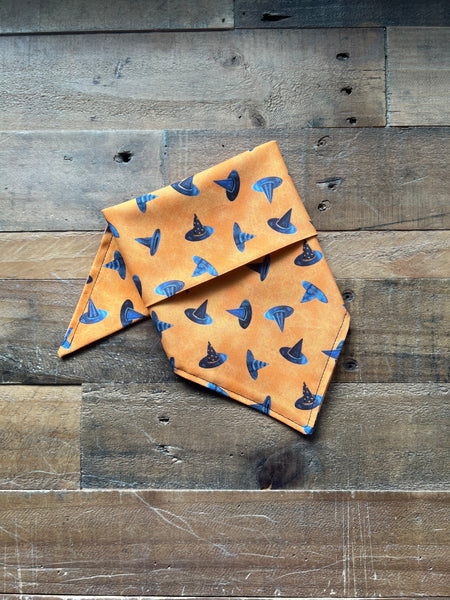 Witches Hats pattern on a orange background dog bandana