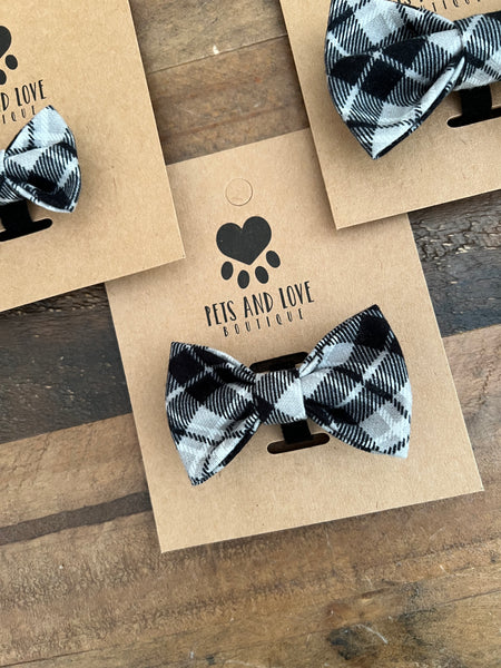 Fall Plaid Dog Bow Tie - Black and Grey