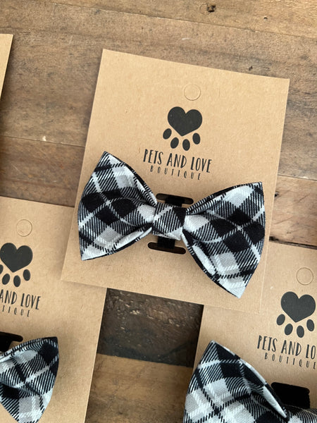 Fall Plaid Dog Bow Tie - Black and Grey