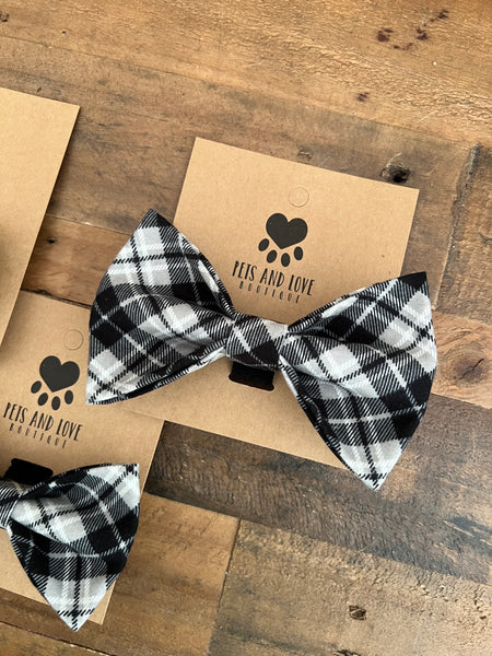 Fall Plaid Dog Bow Tie - Black and Grey