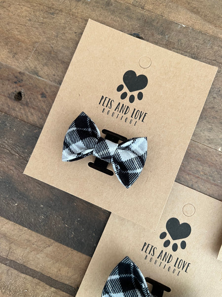 Fall Plaid Dog Bow Tie - Black and Grey