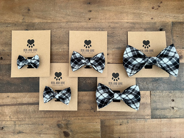 Fall Plaid Dog Bow Tie - Black and Grey