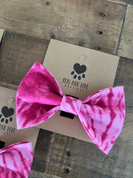 Pink Tie Dye Dog Bow